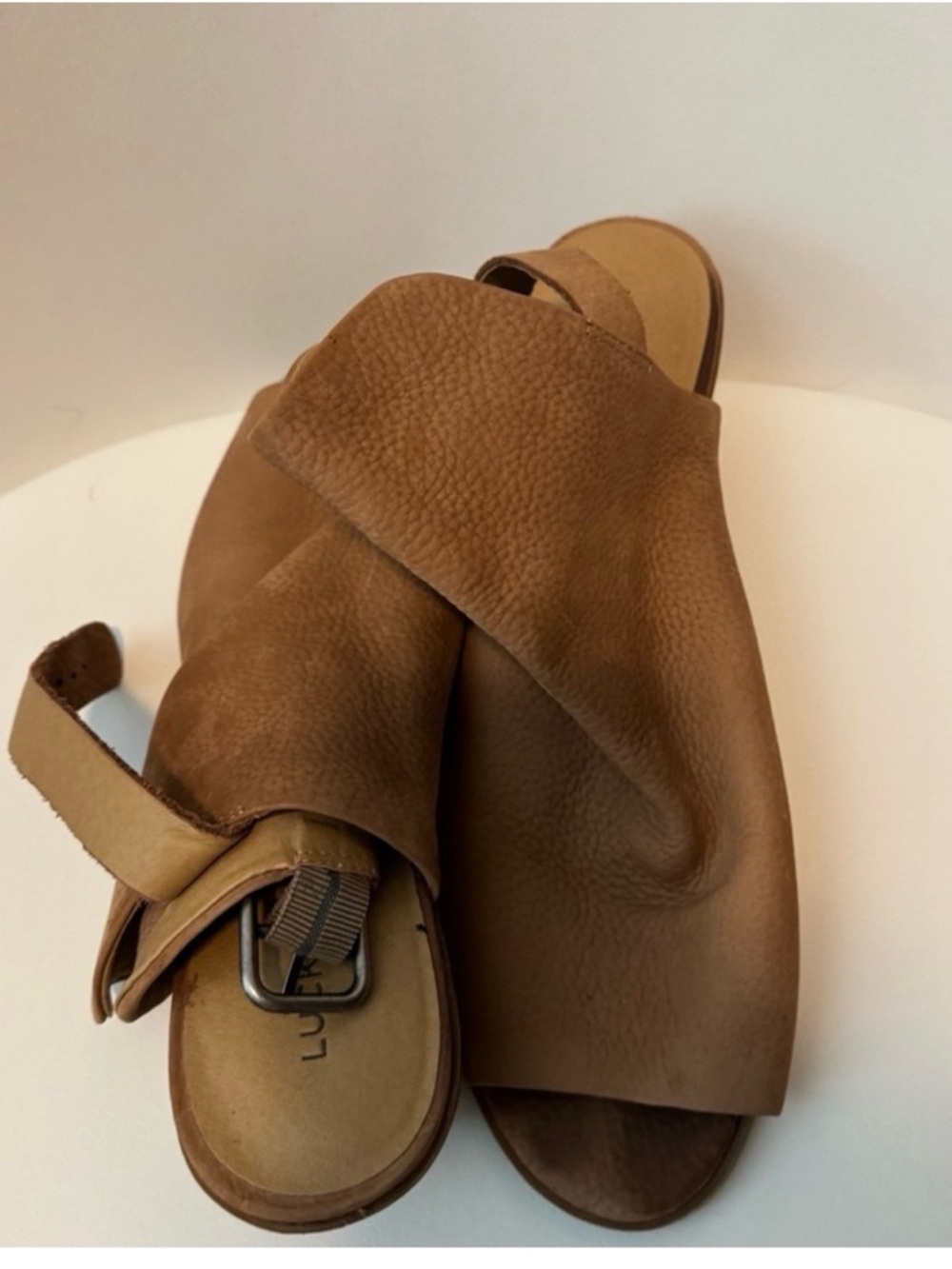 Lucky Brand Women’s Brown Leather Slide Sandals - Picture 2 of 3